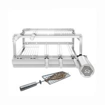 Churrasqueira Giratória para 5 Espetos Inox com 2 Grelhas Auxiliares e Espeto Grelha Churrasqueira Giratória para 5 Espetos Inox com 2 Grelhas Auxiliares e Espeto Grelha