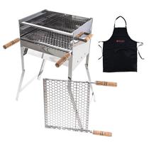 Churrasqueira Grande Portatil em Inox Modelo Com 2 Grelhas Inox E Avental Churrasqueira Grande Portatil em Inox Modelo Com 2 Grelhas Inox E Avental