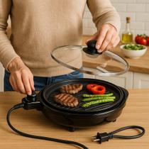 churrasqueira Grill Elétrico Redondo Termostato Ajustável Alto Desempenho Preta 127V