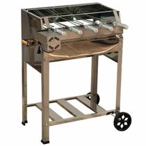 Churrasqueira Inox Giratória Modelo Luxo Fabricada em Aço Inox Com Kit Giratório 5 Espetos Reforçada