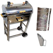 Churrasqueira Inox Grande A Bafo Parrilla Carrinho Carvão Com Pegador de Carvão