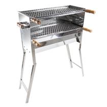 Churrasqueira Inox para Espetinho Grande 60x25x90 Incluso 2 Grelhas Cabo de Madeira