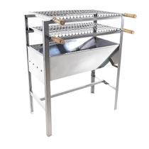 Churrasqueira Inox Portátil Grande com 2 Grelhas Ideal para Camping Varanda e Família 60x33x75cm