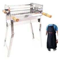 Churrasqueira Inox Portátil Leve e Compacta para Camping Viagem ou Piquenique Com Avental