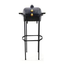 Churrasqueira Média Bafo Alumínio Craqueada Preta Pé Suporte