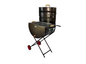 Churrasqueira Meio Tambor Grill 200l Grelha,suporte E Rodas