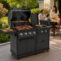 Churrasqueira Movel Hibrida Gas E Carvao Grill 6 Bocas Preto