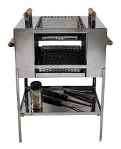 Churrasqueira para Apartamento Ecológica sem Fumaça 2 Andares Aço Inox 2 Grelhas Pé Grande