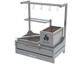 Churrasqueira Parrilla de Bancada Inox Com Grelha Uruguaia e Varal com Ganchos 74x45cm Churrasqueira Parrilla de Bancada Inox Com Grelha Uruguaia e Varal com Ganchos 74x45cm