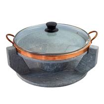 Churrasqueira Pedra Sabão Grelha Funda Tampa de Vidro P 26cm