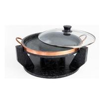 Churrasqueira Pedra Sabão Média 26 Cm Com Tampa De Vidro