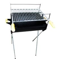 Churrasqueira Porcão Com Grelha com 3 Aturas Portátil Aberta Com Suporte A Carvão Pés Desmontáveis 50x40 Móvel Camping