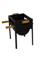 Churrasqueira Portátil a Carvão em Metal com Cabo de Madeira