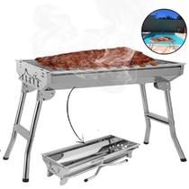 Churrasqueira Portátil de Inox Á Carvão Dobrável com Grelha Inox Móvel para Viagens Camping