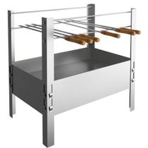 Churrasqueira Portátil Desmontável Inox Para Camping Carvão Com 6 Espetos - Qualinox