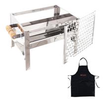 Churrasqueira Portátil Inox Pequena de Bancada Compacta a Carvão Com Avental