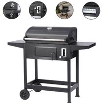 Churrasqueira Preta a Carvão Defumador Gourmet Com 2 Mesas de Apoio Lateriais
