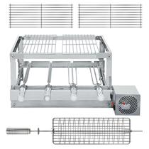 Churrasqueira Rotativa Gira Grill Inox 4 Espetos Giratórios, 2 Grelhas Modulares, 1 Grelha Giratória