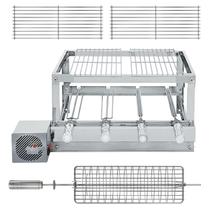 Churrasqueira Rotativa Gira Grill Inox 4 Espetos Giratórios, 2 Grelhas Modulares, 1 Grelha Giratória