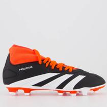 Chuteira Adidas Predator 24 Club Sock FxG Campo Juvenil Preta e Vermelha