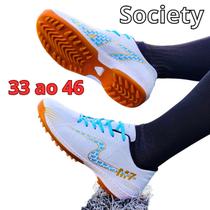 Chuteira Branca Society Campo Sintetico Masculina Macia Antiderrapante