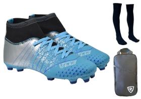 Chuteira Campo Adulto Botinha Travas Gramado + Meião + Bolsa Mochila Esportiva Chuteira Campo Adulto Botinha Travas Gramado + Meião + Bolsa Mochila Esportiva
