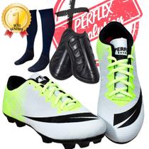 Chuteira Campo Adulto Infantil com meião e caneleira Colada e Costurada