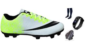 Chuteira Campo Adulto Infantil com Meião Relogio Caneleira