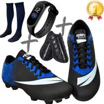 Chuteira Campo Adulto Infantil+meião+caneleira+relogio Colada e Costurada