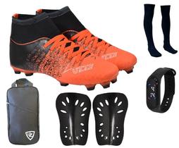 Chuteira Campo Botinha UZ Cravo Adulto + Caneleira + Meião + Relógio + Bolsa Esportiva