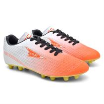 Chuteira Campo Lançamento Futebol Campo Grama Sintetica Cor Branco e Laranja Chuteira Campo Lançamento Futebol Campo Grama Sintetica Cor Branco e Laranja