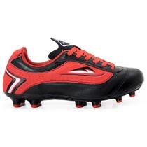 Chuteira Couro Legitimo Preto Vermelho Campo Gramado Travas