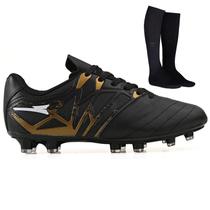 Chuteira de Futebol Masculina Campo Grama Natural Bico Reforçado em Couro + Meião Chuteira de Futebol Masculina Campo Grama Natural Bico Reforçado em Couro + Meião