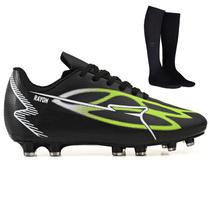 Chuteira de Futebol Masculina Campo Grama Natural Material Sintético + Meião