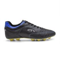Chuteira EGM Masculina em Couro Flex Big Trava Fixa Preta e Azul