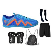 Chuteira Futsal Adulto Juvenil Salão Quadra Futebol Costurada + Meião Short Mochila Caneleira