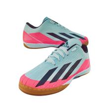 Chuteira Futsal Branca/Rosa sintetica/Profissional/Aderente/Resistente/SOLADO Costurado