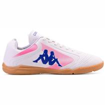 Chuteira Futsal Kappa Napoli Unissex Branco Rosa Azul