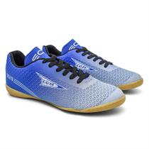 Chuteira Futsal Lançamento Futebol Quadra Novidade Salão Cor Azul e Branco Chuteira Futsal Lançamento Futebol Quadra Novidade Salão Cor Azul e Branco