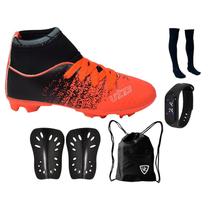 Chuteira Infantil Campo Botinha Cano Alto Gramado Travas + Meião Caneleira Relógio Mochila Esportiva Chuteira Infantil Campo Botinha Cano Alto Gramado Travas + Meião Caneleira Relógio Mochila Esportiva