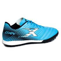 Chuteira oxn agilis 3 society pro pvc adulto - ciano/branco/preto