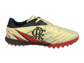 Chuteira OXN Flamengo Avanti 3 Society Adulto - Bege/Vermelho/Preto