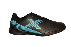 Chuteira OXN track 2 indoor pro pvc infantil - preto/ciano Chuteira OXN track 2 indoor pro pvc infantil - preto/ciano
