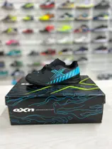 Chuteira OXN track 2 Indoor PRO PVC Infantil - Preto/Ciano