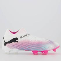 Chuteira Puma Future 7 Ultimate FG/AG Campo Branca e Rosa