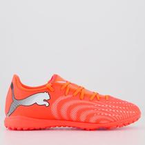Chuteira Puma Future 9 Play TT Society Laranja e Branca