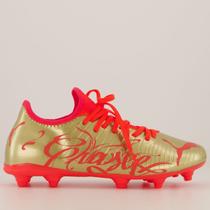 Chuteira Puma Future Z 4.4 NJr FG/AG BDP Campo Laranja e Dourada