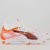 Chuteira Puma Ultra 5 Match+ FG/AG Campo Branca e Laranja Chuteira Puma Ultra 5 Match+ FG/AG Campo Branca e Laranja