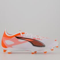Chuteira Puma Ultra 5 Match FG/AG Campo Branco e Laranja