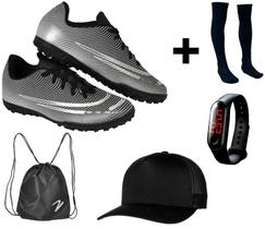 Chuteira Society Adulto Juvenil Sosaite Campo Sintético Futebol Nova + Meião Relógio Boné Mochila